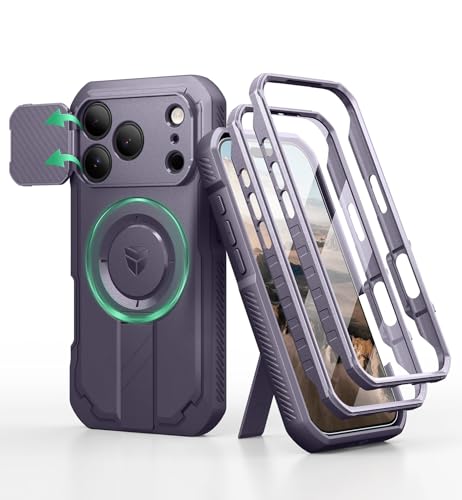 Dexnor for iPhone 17 Pro Case, [2 Front Frame & Built-in Flip Camera Cover & Kickstand], Compatible with MagSafe, Heavy-Duty Shockproof Portection Case with Screen Protector, 6.3 inch Phantom Purple by Dexnor - Used condition - US$10.70