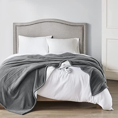Serta Reversible Fleece to Sherpa Electric Blanket Fast Heating Soft Cover, Safety Auto Shut Off Timer, Low EMF, Multi Heat Setting, ETL Certified, Machine Washable, Grey Full (84"x 77")