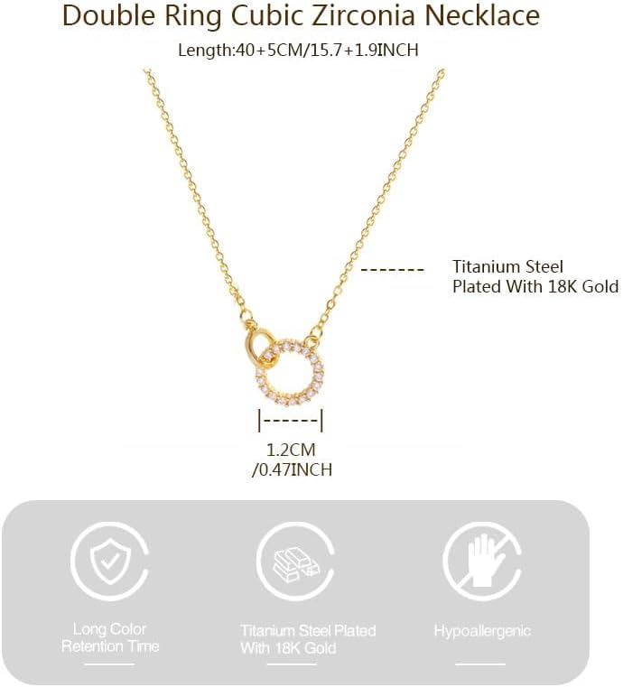 CZ Double Ring Necklace for Women Trendy 18K Gold Plated Cubic Zirconia Pendant Necklaces Gold Chains Chokers - Image 6