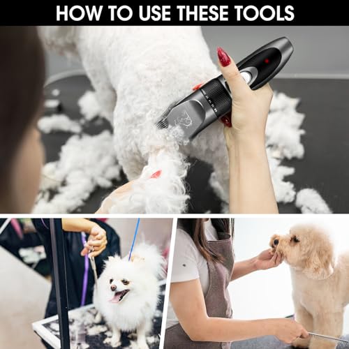 Anluomafuy Hundeschermaschine, Leise Schermaschine Hund Katze, IPX7 Wasserdichtes Schermaschine Hund Katze, 2 Stunden Akkulaufzeit, mit Haustierpflegeset, für Dickes, Langes und Lockiges Tierhaare