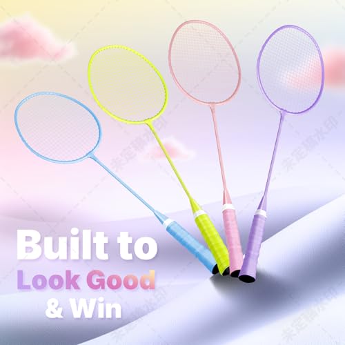 AboveGenius Badminton Rackets Set of 4, Lightweight Badminton Set Includ 4 PCS Rackets, 6 Birdies, Outdoor Backyard Games, Racquets for Family Beginner (4 Player(4 Racket 6 Birdies))
