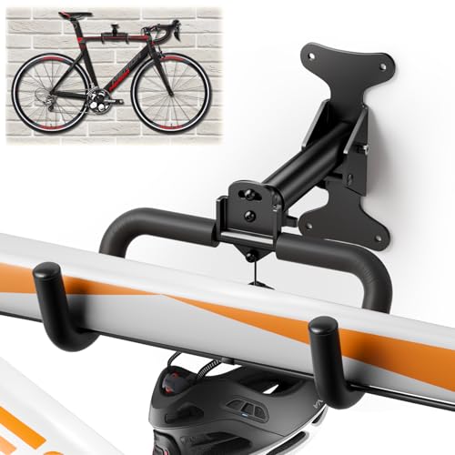 Dayacoco Bike Wall Mount Adjustable Distance Foldable Bike Rack with Bike Hook Load Capacity 66lbs Space Saving for Home Garage Use for Road Mountain and Hybrid Bikes