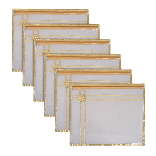 Image of Kuber Industries Polyvinyl Chloride Saree Cover | Clothes Storage Bag | Single Packing Saree With Zip Closure | Bow Design With Golden | Pack Of 6 | Transparent, 36 Cm, 1 Cm