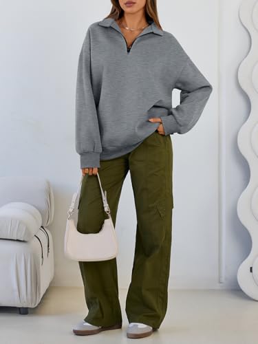 Image of Trendy Queen Women's Oversized Sweatshirts Half Quarter Zip Fleece Sweaters | Soft Cozy Zip Pullover, Comfort Warm Sweaters for Fall Winter, Fashion Mock Neck Outfits
