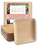 Brheez Palm Leaf Disposable Bamboo Look Square 8 inch -Natural Color - Elegant Sturdy Plates Biodegradable, Compostable and Chemical Free, Natural Alternative to Plastic and Paper - Pack of 25