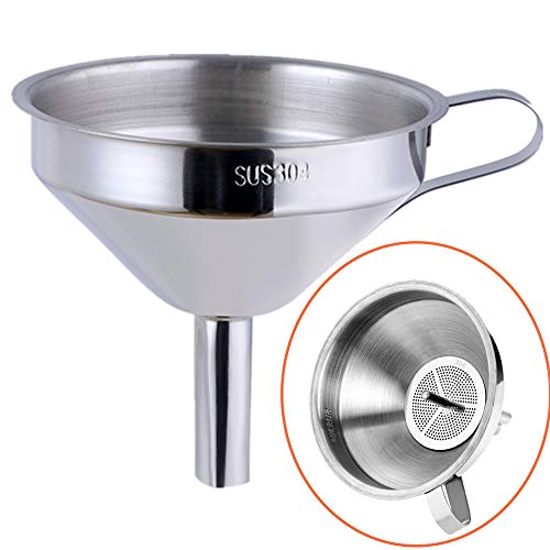 QIBORUN 5-Inch Stainless Steel Funnel Kitchen Funnel with Removable Strainer/Cooking Oil Filter Funnel/Kitchen