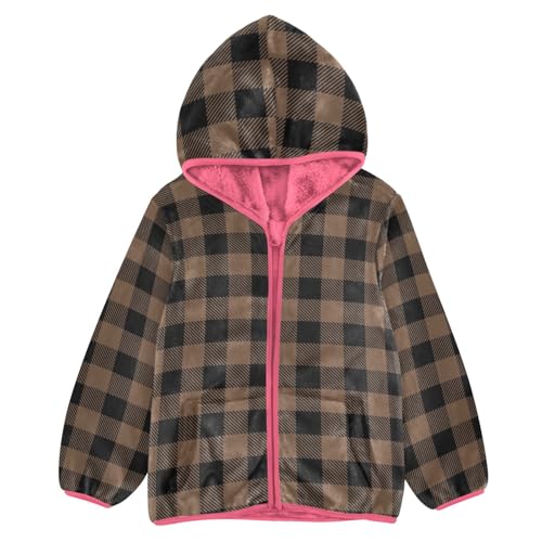 GuoChe Buffalo Plaid Coffee Brown Sherpa Coat