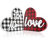2 Pieces Valentine's Day Wooden Sign, Romantic Buffalo Check Plaid Be Mine Decorative Love Heart...