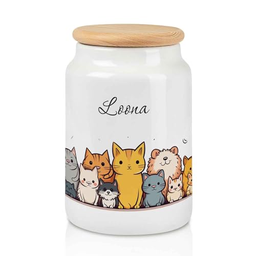 GRAVURZEILE Gro&szlig;e Leckerlidose - Tiergruppe - Personalisiert mit Name - Geschenk f&uuml;r Hunde und Katzen - Zur hygienischen Aufbewahrung von Hundekeksen und Leckerlies - F&uuml;r Tierbesitzer - Katze