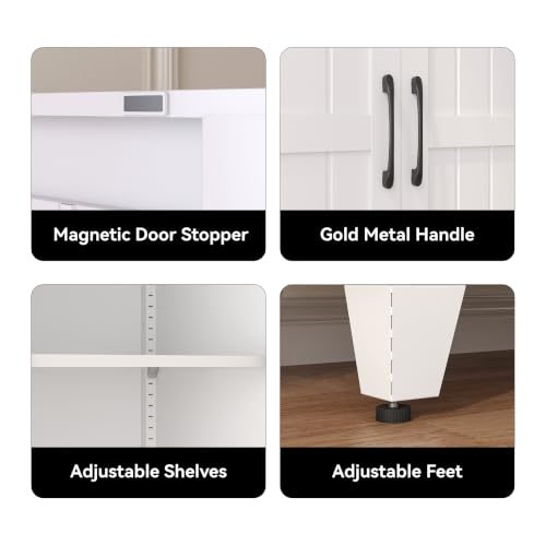 Image of COFaR 71 inch White Pantry Cabinet with Vertical-Groove Doors and Shelves