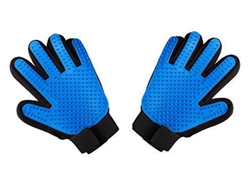 Pets First PF-5022 Dog Grooming Gloves Best Professional Deshedding, Brushing, Cleaning Mitt Tool For Small, Medium Or Large Dogs & Cats. Fur & Hair Remover. Prevents Matted Coats. Soft Rubber Bristle Brush cover