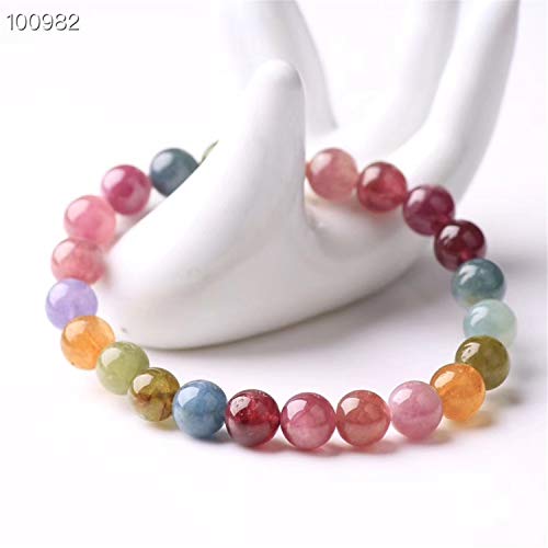 7mm Natural Colorful Rainbow Tourmaline Gemstone Clear Beads Stretch Crystal Bracelet AAAA2