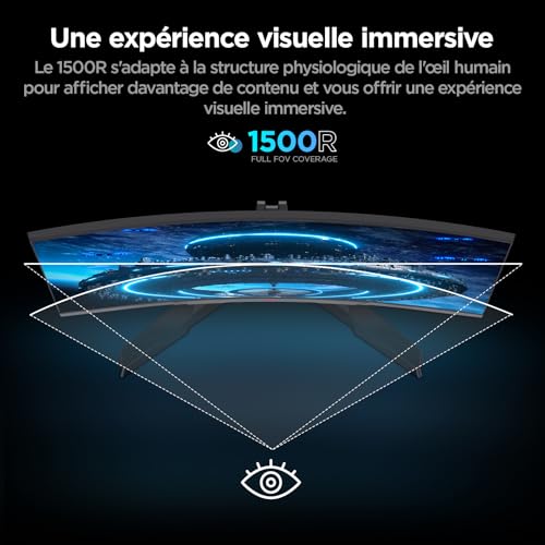 KOORUI 24'' Ecran PC Gamer Incurvé, 180Hz 1ms FHD PC Moniteur Gaming 1500R, Adaptive Sync VESA 100x100mm, Inclinaison réglable, HDMI2.0/DP1.2 – Image 5