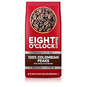 Eight O’Clock Coffee 100% Colombian Peaks, Medium Roast, Whole Bean Coffee, 40 Oz
