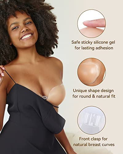 Niidor Adhesive Bra, Silicone Strapless Sticky Bra For Women, Push Up Invisible Backless Bra For Dress Wing-Shape（F Cup） Pink #TOP1