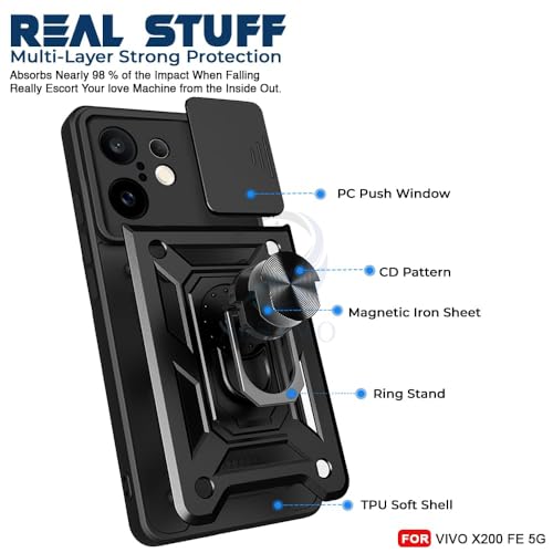 Image of AIBEX Back Cover for Redmi 15 5G | D10 Tough Armor Case | Sliding Camera Shield | 360 Protection | Kickstand Ring Holder | Military-Grade Bumper Case