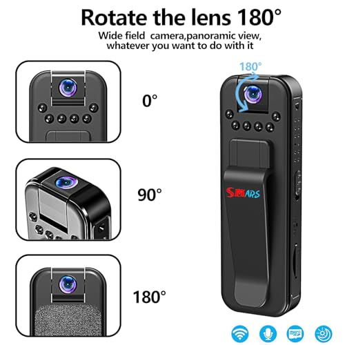 Image of smars HD WiFi Pocket Body Camera, 180 Degree Rotating Wearable Bodycam MS-O2