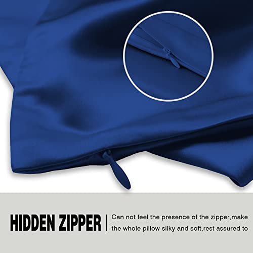 Natural Mulberry Silk Pillowcase for Hair and Skin Queen Size 20"X30" Silk Pillow Case with Hidden Zipper Soft Breathable Smooth Cooling Silk Pillow Covers for Sleeping(Royal Blue,Queen,1Pcs)