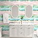HAOKHOME Bathroom Wallpaper Peel and Stick Coastal Wave Beach Stripe Wall Paper Pink/Blue/Gold Removable Contact Paper 17.3in x 9.8ft