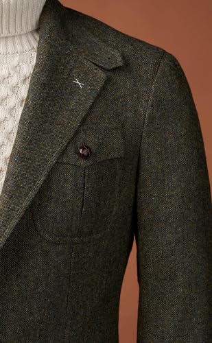 Mens Dark Green Vintage Tweed Jacket Sports Coat Check Classic Leisure Workwear Prom Groom Tuxedo Suit Blazer Pant4