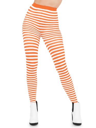 Sugar Sunday Nylon Striped Tights for Women Opaque Stripe Pantyhose Halloween Cosplay Hose - White and Orange - One Size