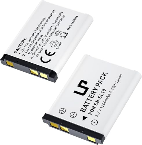 LP EN-EL10 Battery Pack, 2-Pack 1200mAh EN EL10 Battery, Compatible with Nikon Coolpix S60, S80, S200, S203, S205, S210, S220, S230, S500, S510, S5100, S520, S570, S3000, S4000, S5100 & More