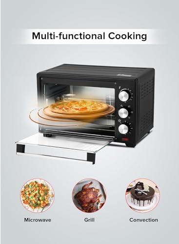 Geepas 25L Electric Oven 1600W – Countertop Oven with Rotisserie Function, 60-Min Timer, 6-Stage Heating, Adjustable Temp (100–250°C), Bake, Grill, Toast, Broil – Black, 2-Year Warranty