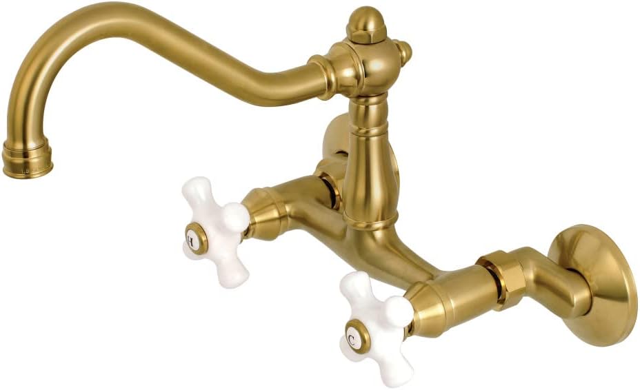 Black Friday - 70% OFF Kingston Brass KS3227PX Vintage 6 Adjustable Center Wall Mount Kitchen Faucet, Brushed Brass Limited Discount Kingston Brass KS3227PX Vintage 6 Adjustable Center Wall Mount Kitchen Faucet, Brushed Brass