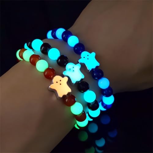 8mm Natural Volcanic Stone Bracelets for Women,Hallowmas Ghost Luminous Bracelets,Lava Stone Glow bracelet,Elastic Stretch Beads Protection Bracelet for Men2