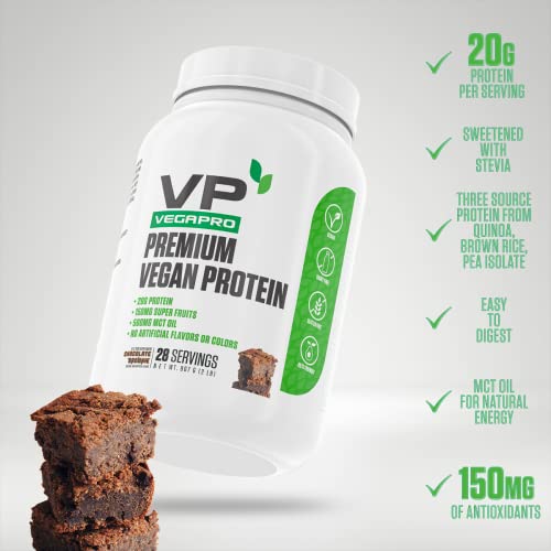 Vegapro Vegan Protein | #1 Rated Plant Based Protein Powder & Super Fruits W/ 20G Protein, Maqui, Acai, Goji + More | Easy Digestion, No Artificial Flavors (28 Servings) - Chocolate Brownie #TOP2