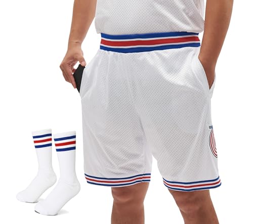Mens Bugs Basketball Shorts 90s Halloween Bunny Space Movie Mesh Sports Squad Shorts for Adult White S-XXL