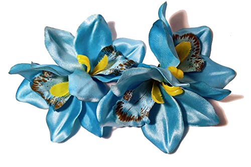 Two Blue Lagoon Cymbidium Orchid Flower Hair Clips - Sold as a pair