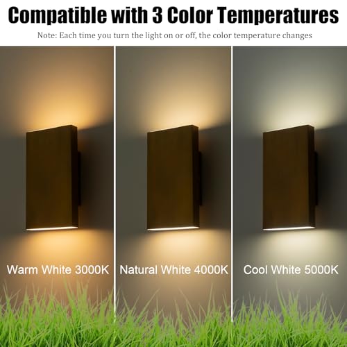 Image of Handmade Gold Up and Down Outdoor Wall Lights 10 inch LED Patio Wall Light Fixture Rectangle Exterior Lighting Fixtures for House, Porch Entryway Front Door Patio Garage (10W, 3000K /4500K /6000K)