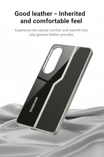 Image of Premium Back Cover Compatible with Samsung Galaxy S25 Edge | Leather Finish Shockproof Case with Metal Edge Design & Raised Camera Protection (Black)