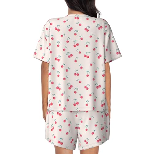 Pyjama cerise femme short manches courtes col rond ensemble de nuit