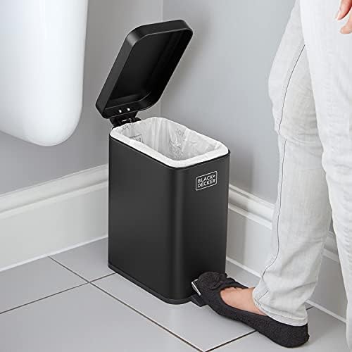 BLACK+DECKER BXBN0007E 5L Pedal Bin with Soft Close Lid, Stainless Steel, 30cm x 14cm x 29cm