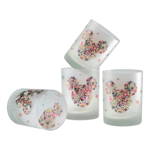 Officially Licensed Disney Decorated Dof Double Old-Fashioned Tumbler Glasses 13.5-Ounce, Set Of 4 (Mickey/Minnie Floral Head) #TOP25