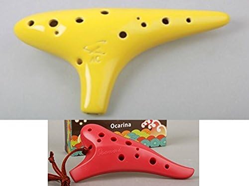 Special! Focalink 12 Holes Alto C Yellow Glazed Ceramic Ocarina + Osawa Soprano C Red Color ABS Resin (Sturdy & Durable) Ocarina - Easy to Learn, Good for Beginner & Great Gift. Linn's Arts!
