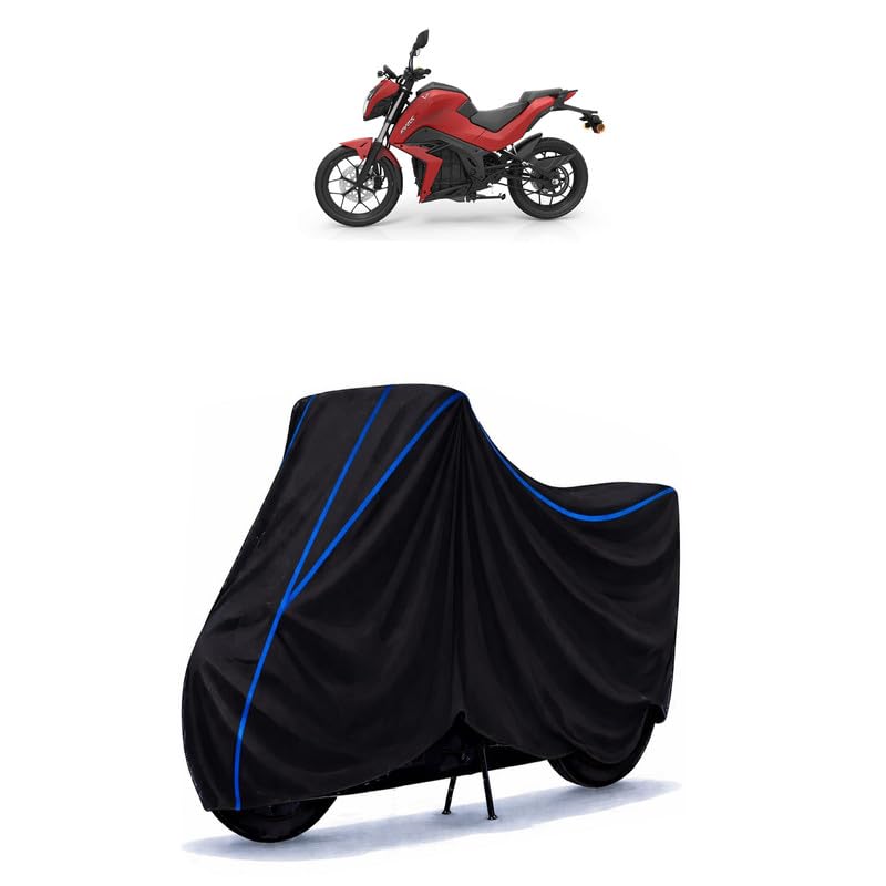 Image of Tork Kratos R STD Bike Cover Water Resistant Universal Motorcycle Rain | Heavy Duty UV Protection, Dust, Scratch Indoor Outdoor All Weather with Black Blue Piping Elastic