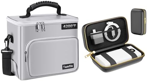 Tamfile Fireproof Lipo Battery Bag with 4200F Heat Insulated, Ebike Lipo Bag with Pockets, Fireproof Organizer Case for Power Bank, Hard-Shell Explosion-Proof&Heat-Insulating Electronic Carry Box