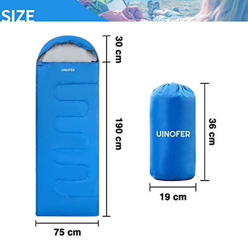 Foto von UINOFER Schlafsack Outdoor mit kompakter Aufbewahrungstasche, DeckeSchlafsack für Kinder und Erwachsene, 3 Jahreszeiten Schlafsack Winter Sommer für Camping, Reisen, Wandern, Backpacking