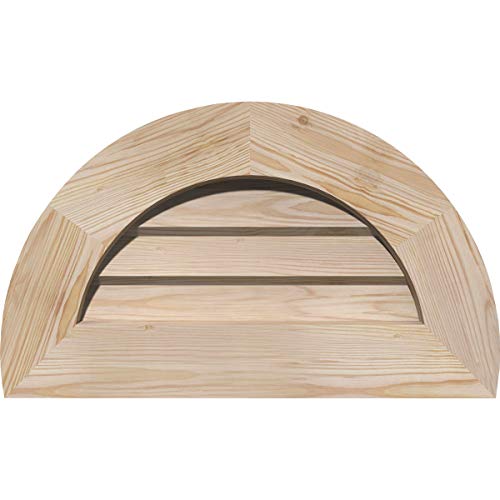 Rustic Wood Gable Vent w/Decorative Face Frame, 23"W x 14"H Half Round Gable Vent: Unfinished, Non-Functional, Smooth Pine