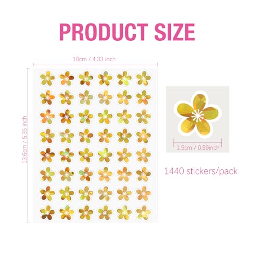 KYYYYWS 1440pcs Holographic Stickers, Golden Small Flower Stickers for Kids Reward，Creative Decorative Sticker，Teacher's Classroom Reward Sticker，Student Motivation Tools，Versatile Teaching Supplies