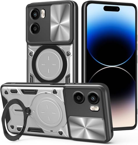 Rfvzubemok Compatible with Oppo Reno13 F 5G Case,Lens Sliding Window Protection,Compatible with Oppo Reno13 F 4G Built-in Kickstand Case Cover White