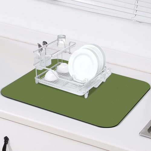 Dish Drying Mat for Kitchen Counter, 12"x16" Super Absorbent Drying Pad Coffee Bar Mat, Non-Slip Rubber Backed, Hide Stain Counter Pad for Coffee Machine & Sink (Green)