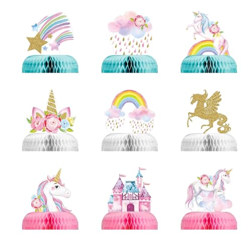 ALLY-MAGIC 9 piezas unicornio decoración cumpleaños niña unicornio fiesta decoración mesa decoración de mesa 3D unicornio fiesta fiesta fiesta centros de mesa - decoración de mesa de unicornio 3D para