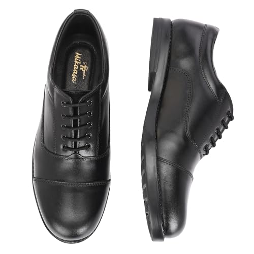 Image of Mikaasa Leather Formal Oxford Shoes for Men, Police and Officer Duty Lace-Up Mid Top Shoes with Cushioned Insole, Durable Sole and Classic Design, Comfortable Formal Footwear