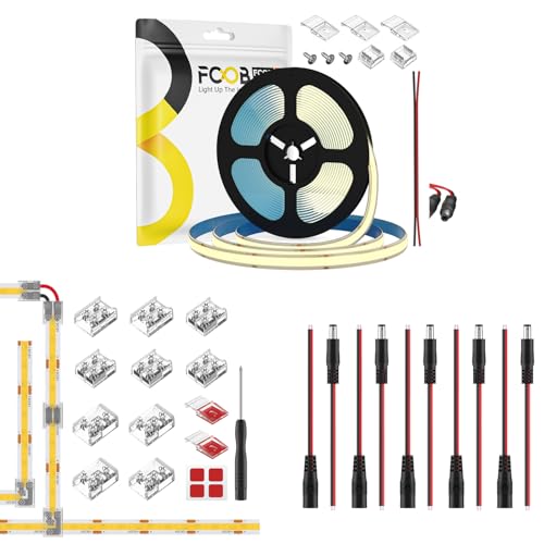 Tira LED flexible 16.4 pies 12V COB IP65 4000K CRI90+ con conectores miniatura 1