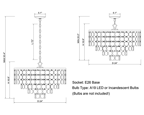 ALICE HOUSE 24" Capiz Shell Chandeliers for Dining Room, Antique Bronze Finish, Ceiling Hanging Lighting Fixtures for Kitchen, Living Room, Entryway, Bathroom and Bedroom, ETL Listed, AL1701-P6 - Image 7