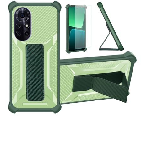 bojioderf Case Compatible for Huawei Nova 8 Phone Case Cover [with Tempered Glass Screen Protector] Hybrid Case [Folding Support Magnetic] [Frosted Anti-Fingerprint] Green